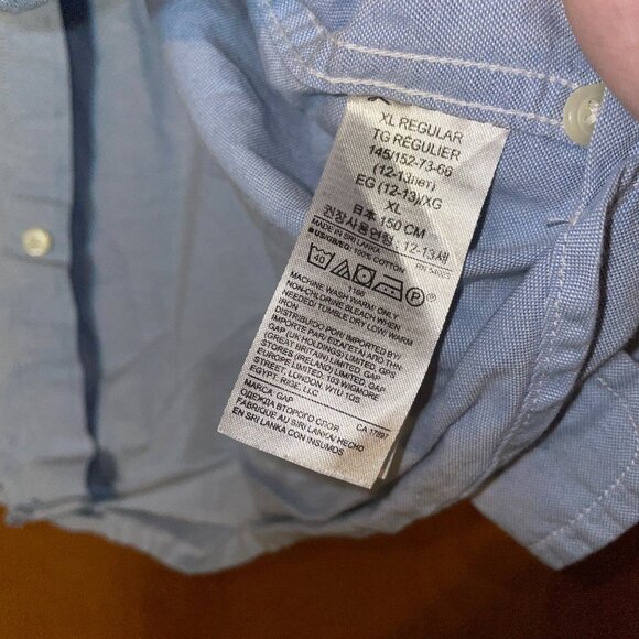Gap Kids Light Blue Button-Up Shirt XL (12) 100% Cotton Long Sleeve Classic Fit - Picture 5 of 7